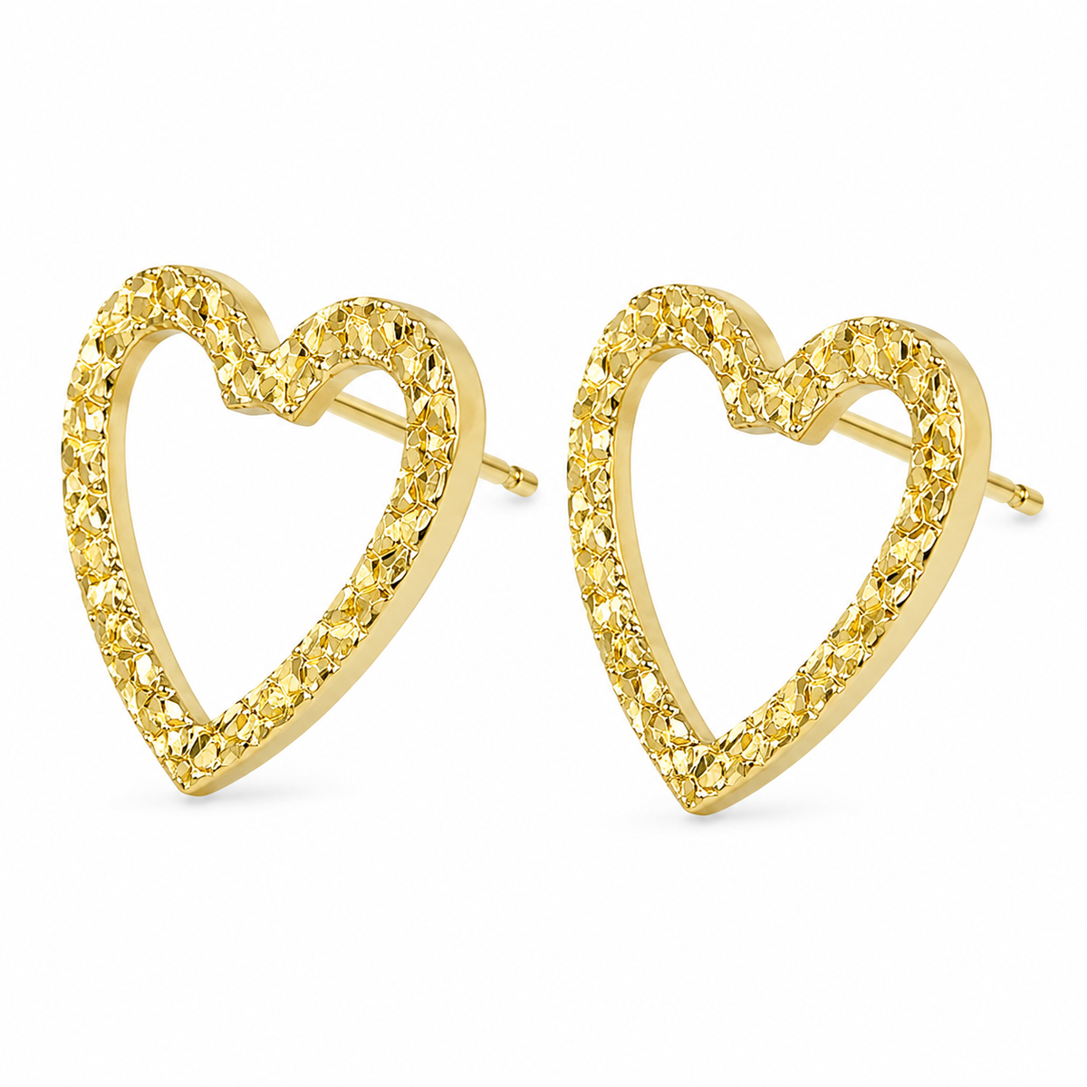 10K Gold Open Heart Nugget Earrings Medium - 45 degree view