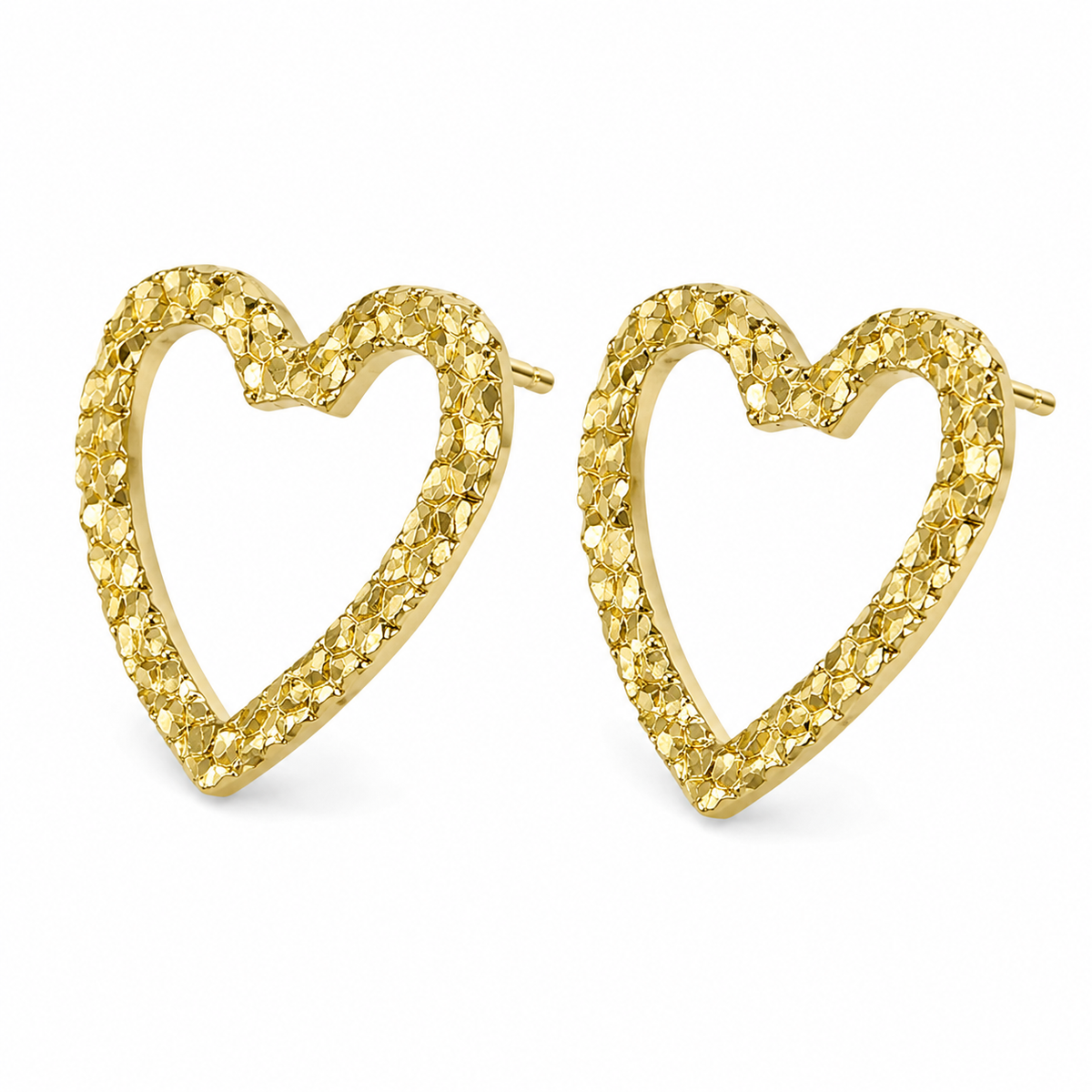 10K Gold Open Heart Nugget Earrings Medium - side view