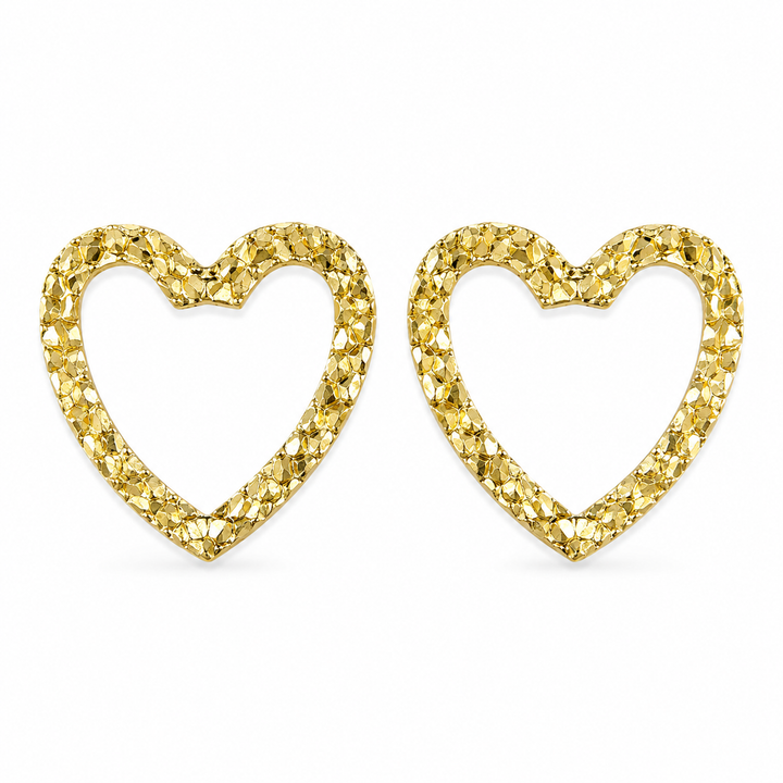 10K Gold Open Heart Nugget Earrings Medium - front view