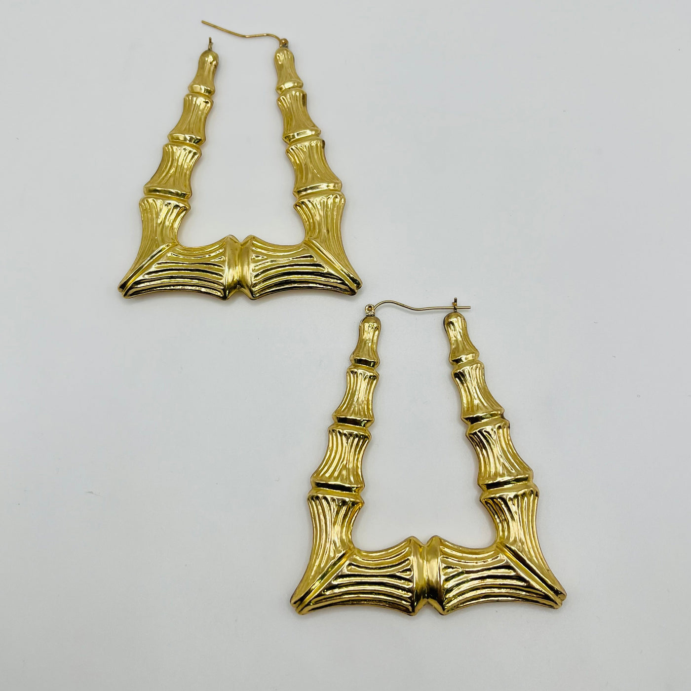 10K Yellow Gold XL Door Knocker Bamboo Hoop Earrings