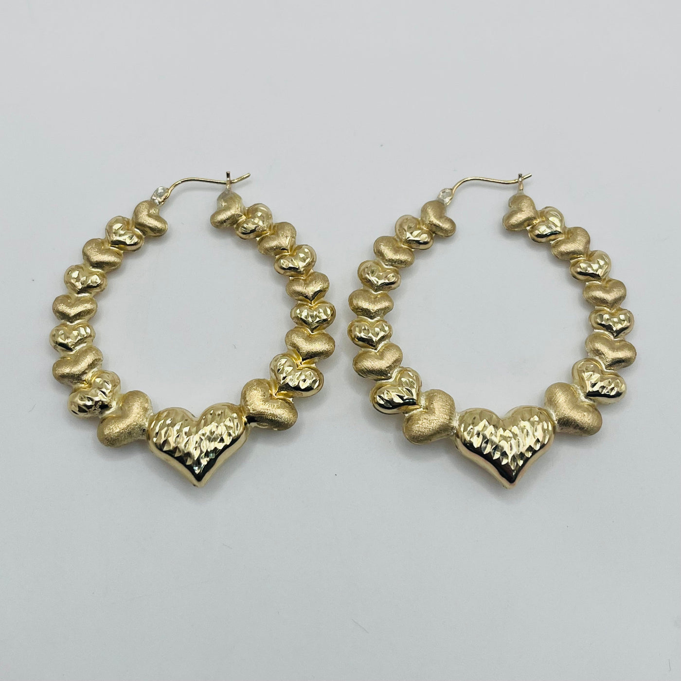 10K Gold Multi Heart Hoop Earrings (1.8")
