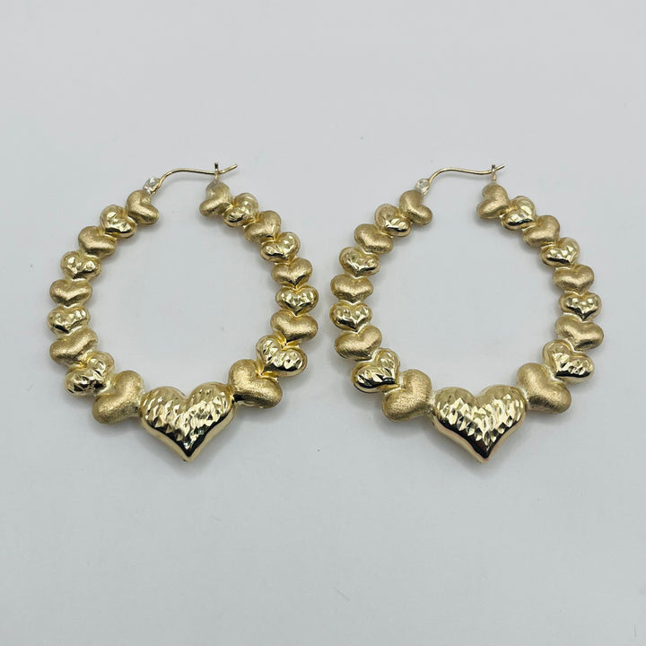 10K Gold Multi Heart Hoop Earrings (1.8")