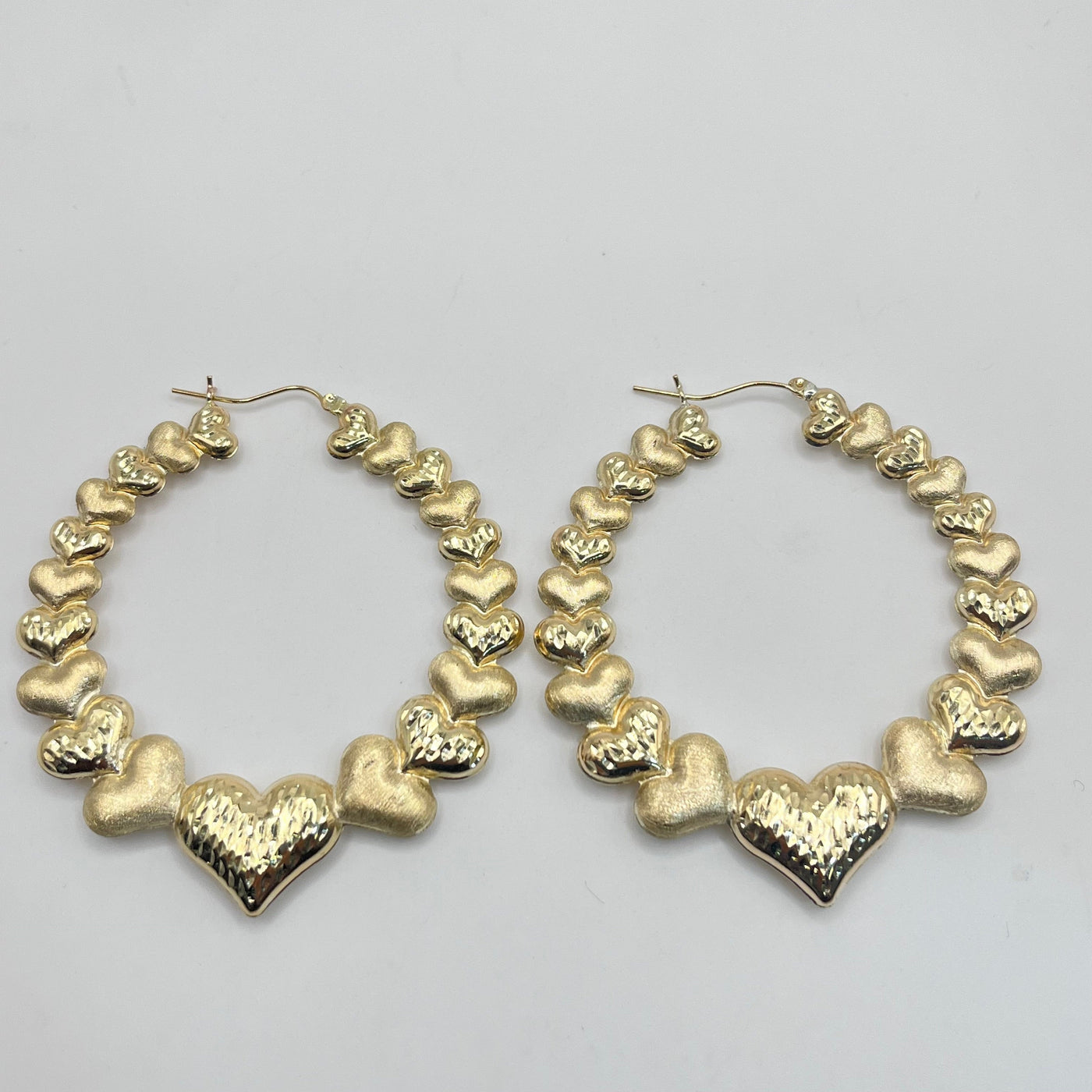 10K Gold Multi Heart Hoop Earrings (2.4")