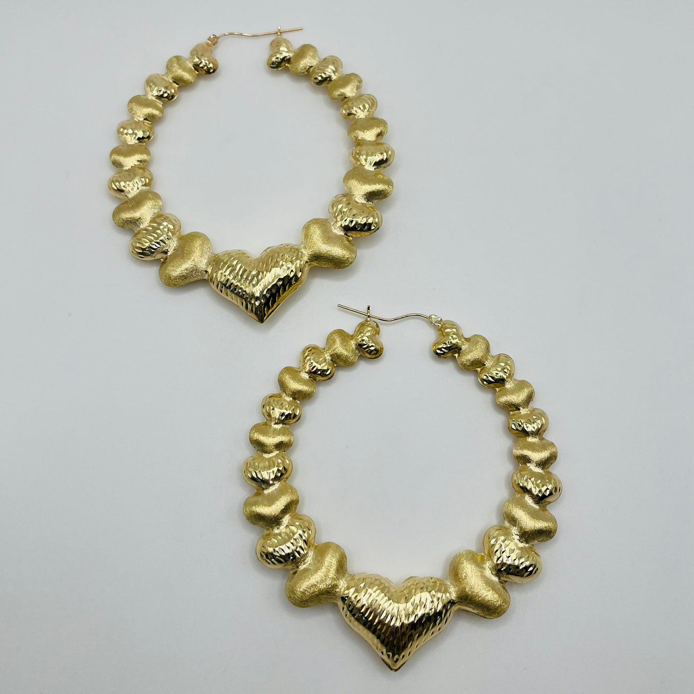 10K Gold Multi Heart Hoop Earrings (3")