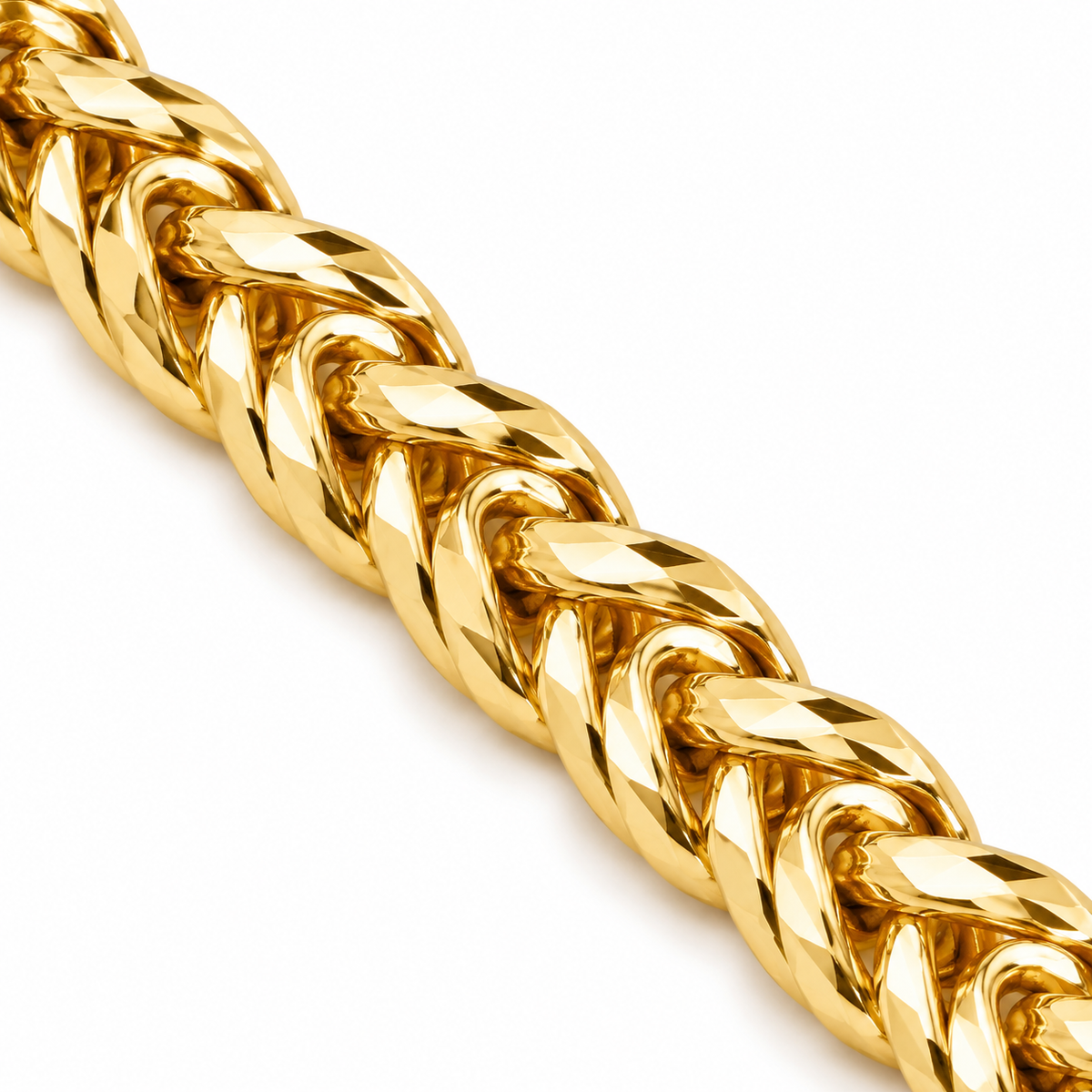 10K Solid Yellow Gold 2.2mm Hollow Franco Chain 16-26" - macro detail