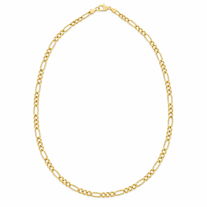 10K Solid Yellow Gold 2.5mm Hollow Figaro Chain 18-24" - front view
