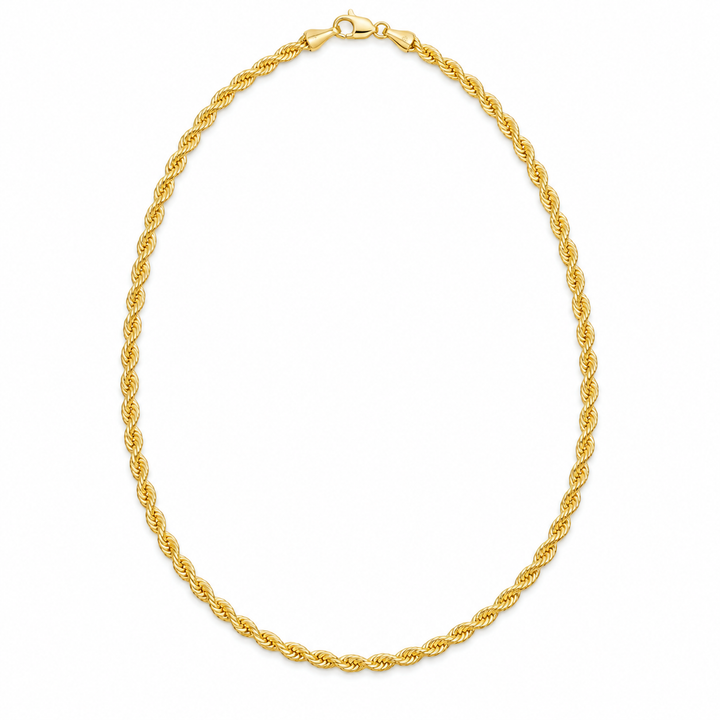 10K Solid Yellow Gold 2.5mm Rope Chain - front view