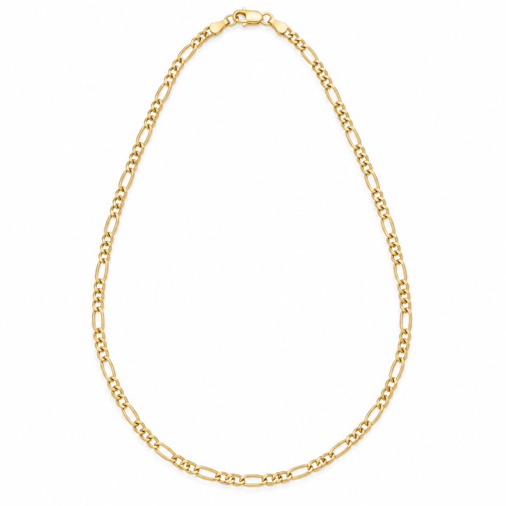 10K Solid Yellow Gold 2mm Diamond-Cut Figaro Chain 16-28" - front view