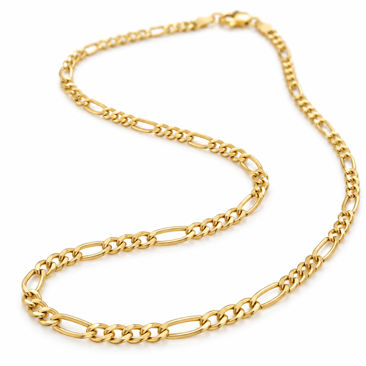 10K Solid Yellow Gold 2mm Diamond-Cut Figaro Chain 16-28" - 45 degree view