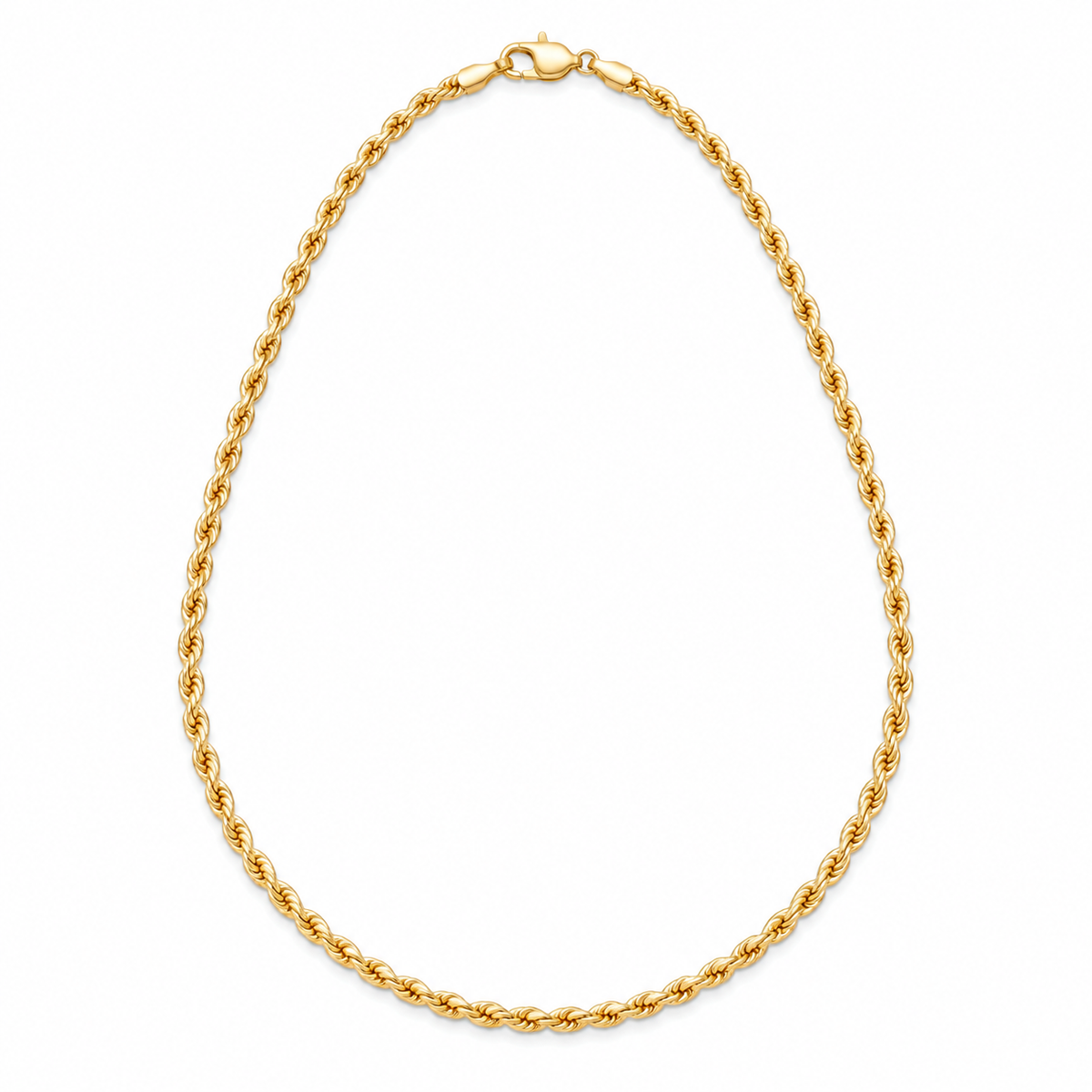 10K Solid Yellow Gold 2mm Hollow Rope Chain 16-28" - front view