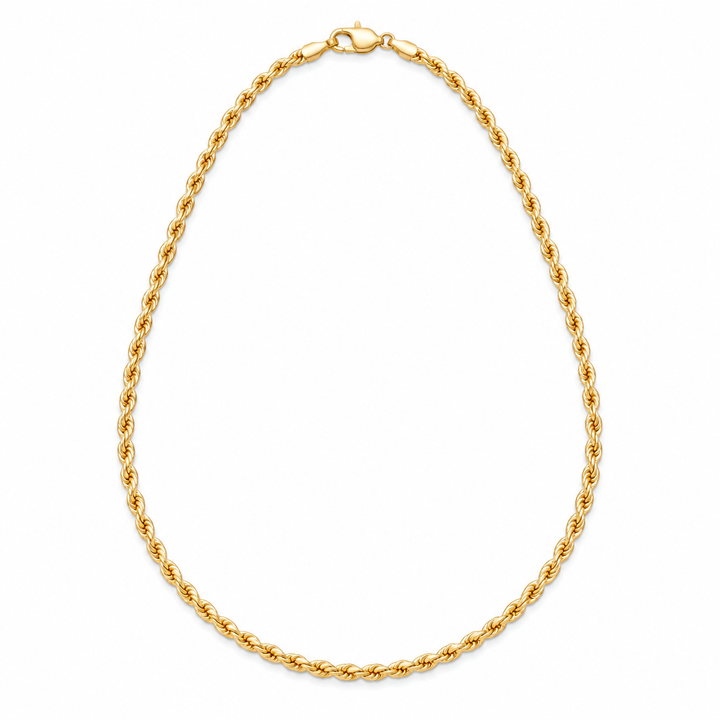 10K Solid Yellow Gold 2mm Hollow Rope Chain 16-28" - front view