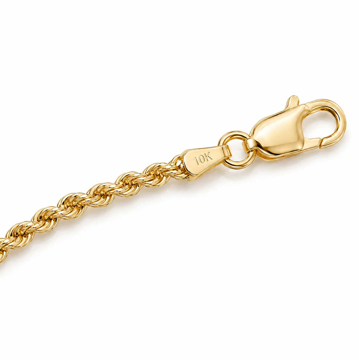 10K Solid Yellow Gold 2mm Hollow Rope Chain 16-28" - back view