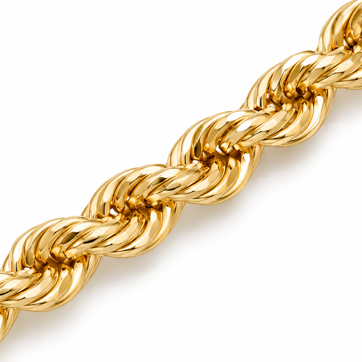 10K Solid Yellow Gold 2mm Hollow Rope Chain 16-28" - macro detail