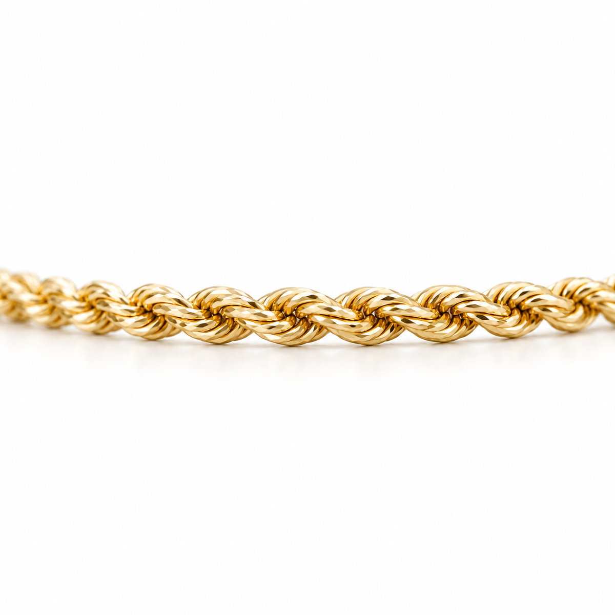10K Solid Yellow Gold 2mm Hollow Rope Chain 16-28" - side view