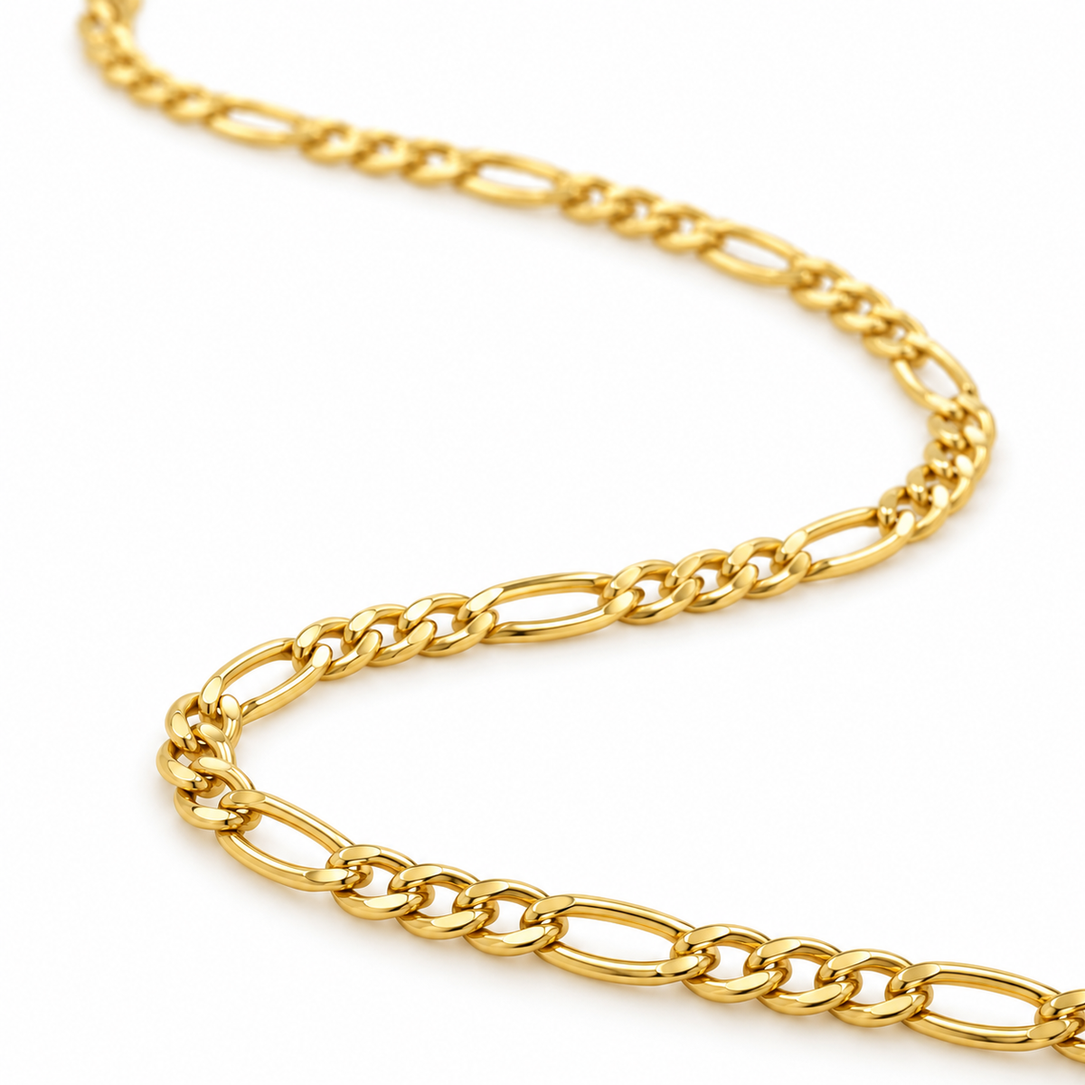 10K Solid Yellow Gold 3.3mm Hollow Figaro Chain 16-24" - 45 degree view
