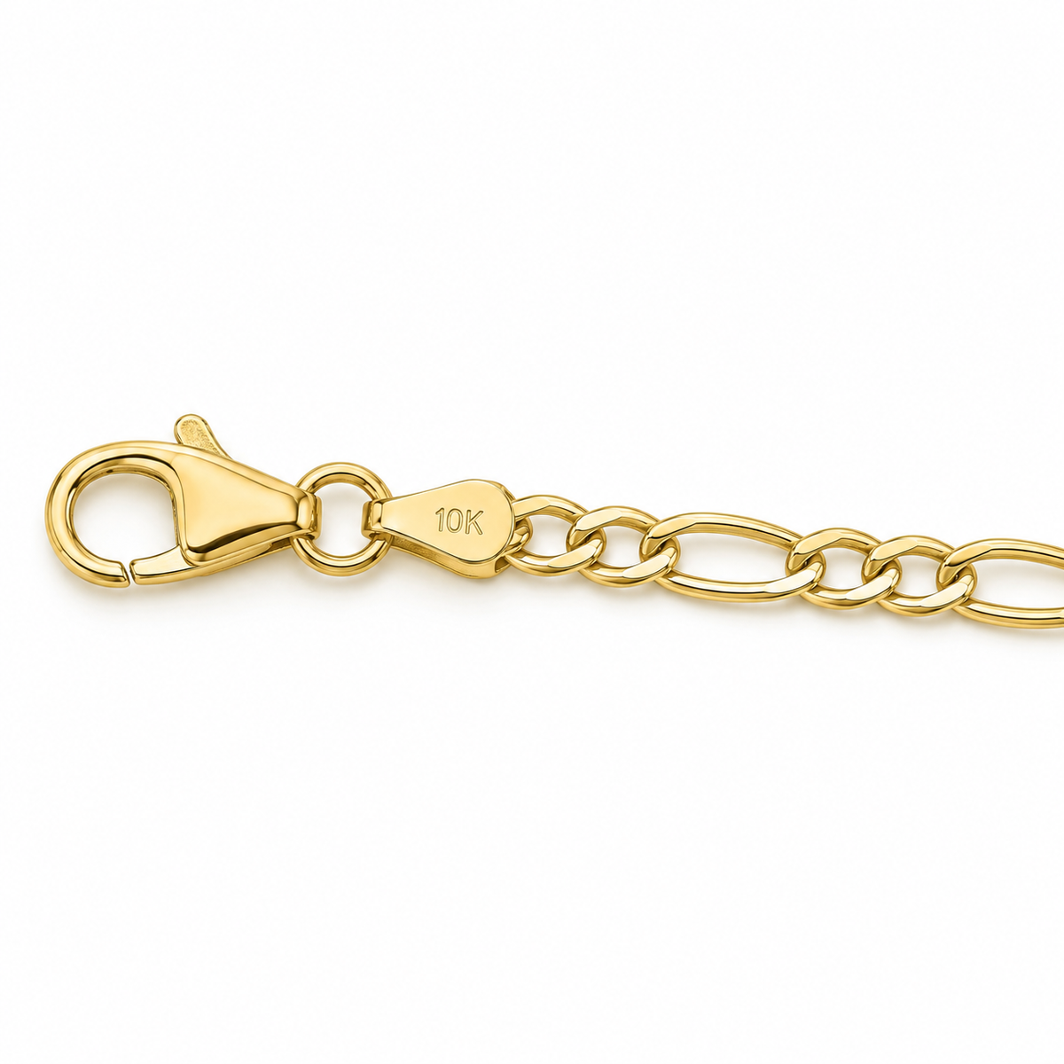 10K Solid Yellow Gold 3.3mm Hollow Figaro Chain 16-24" - back view