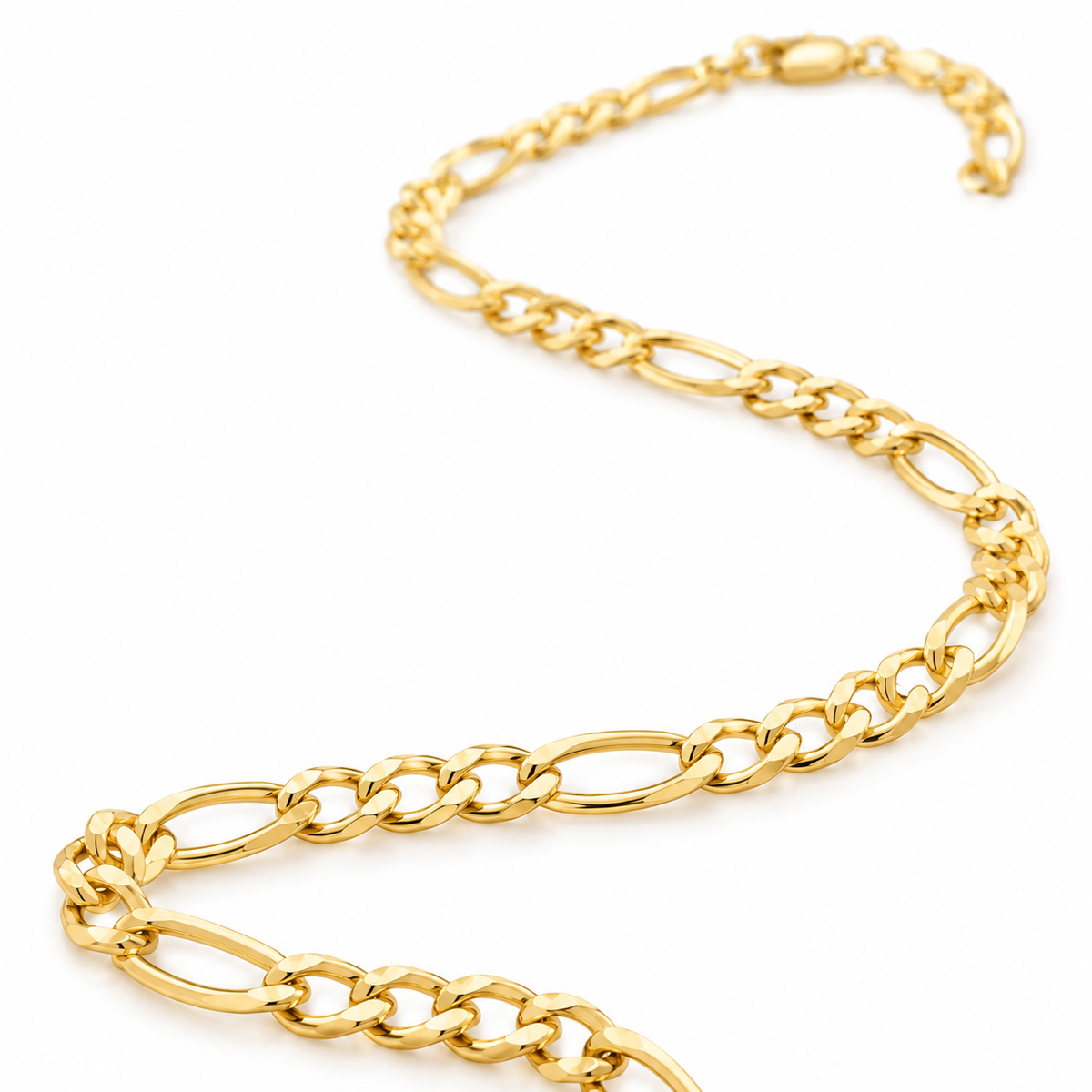 10K Solid Yellow Gold 3.5mm Diamond-Cut Figaro Chain 16-28" - 45 degree view