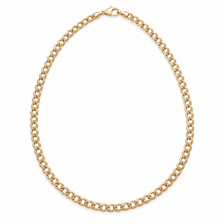 10K Solid Yellow Gold 3.5mm Fat Cuban Chain Necklace - front view