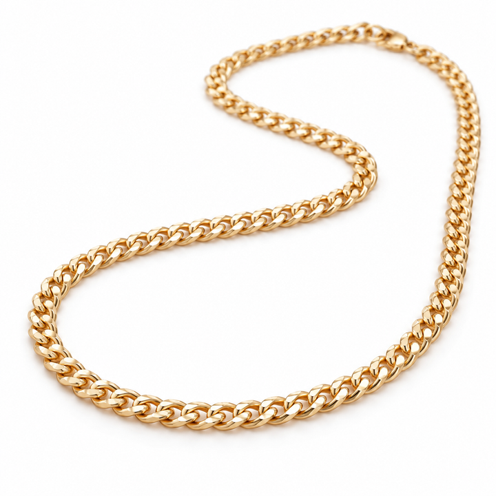 10K Solid Yellow Gold 3.5mm Fat Cuban Chain Necklace - front view
