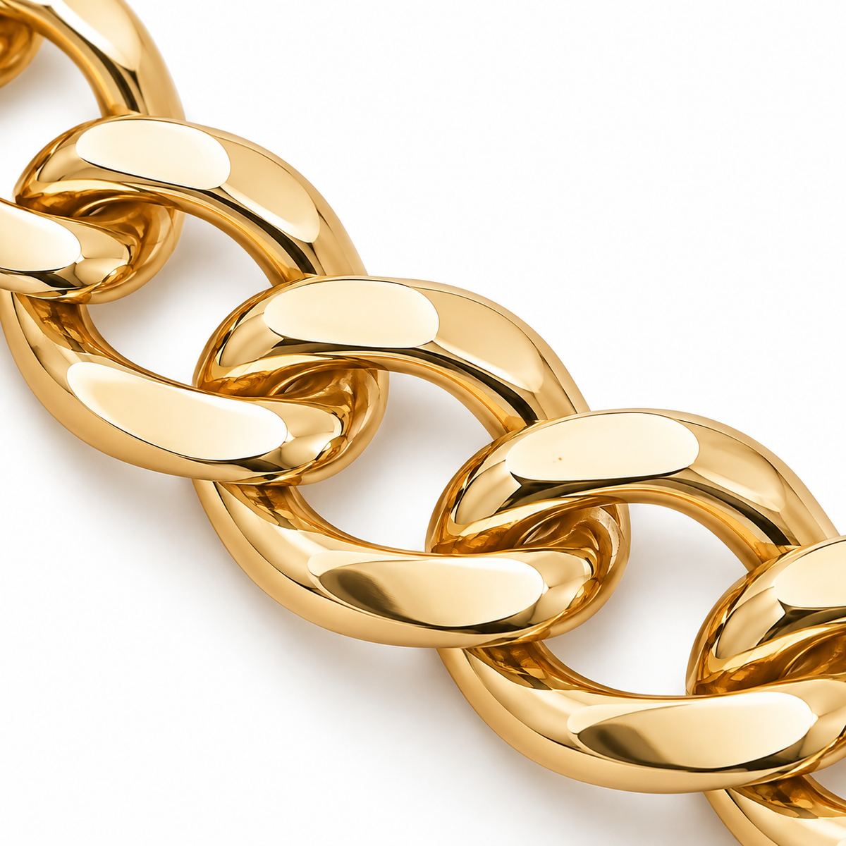 10K Solid Yellow Gold 3.5mm Fat Cuban Chain Necklace - macro detail