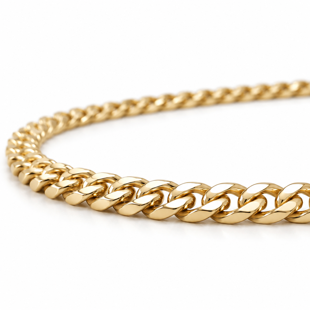 10K Solid Yellow Gold 3.5mm Fat Cuban Chain Necklace - side view