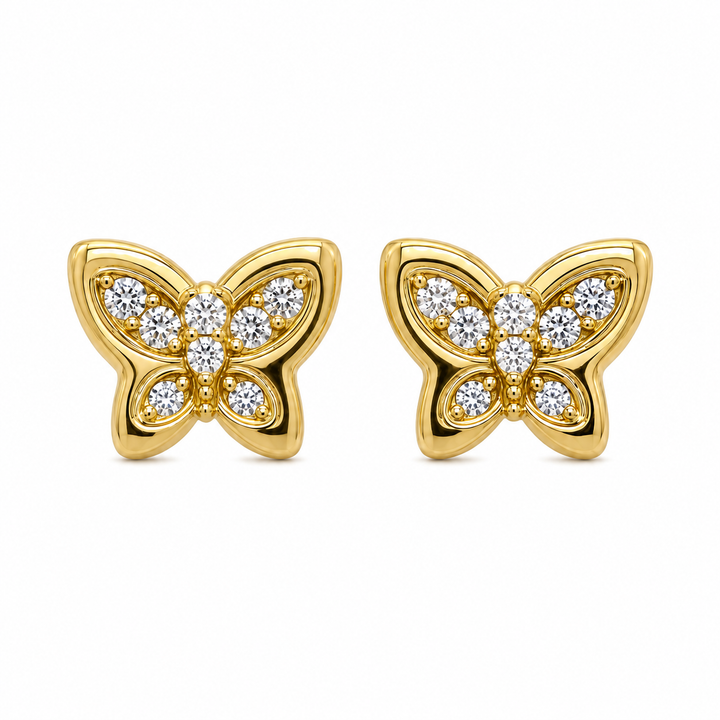 10K Gold 3D Mini Butterfly CZ Earrings (Screwback) — 10K real gold jewelry from STF Diamonds, Los Angeles