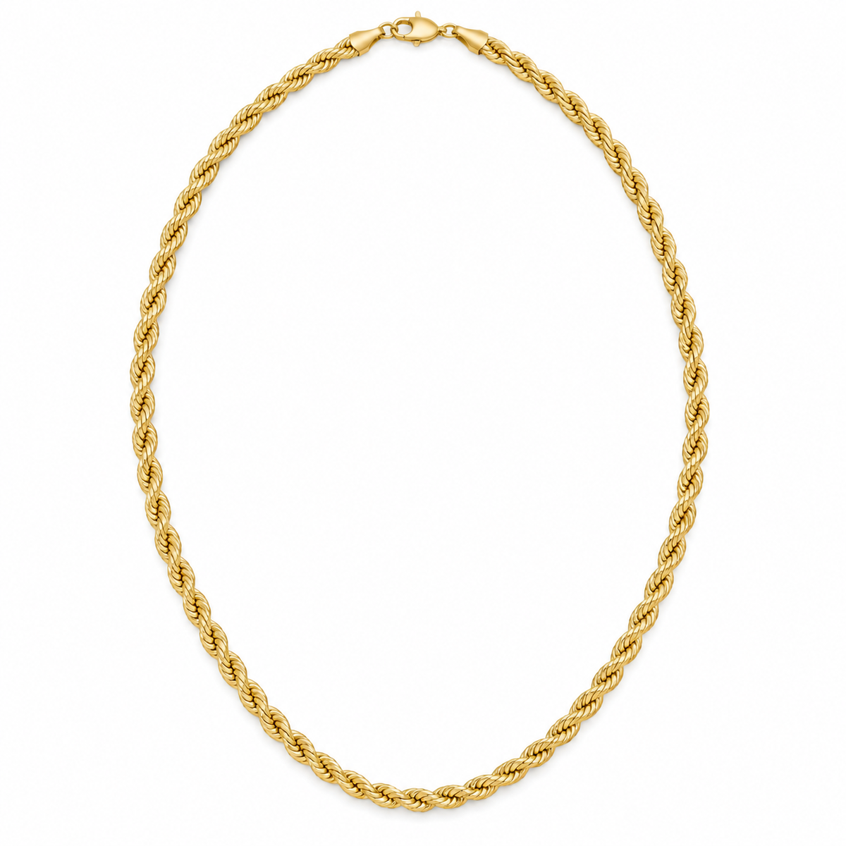 10K Solid Yellow Gold 3mm Hollow Rope Chain 16-26" - front view