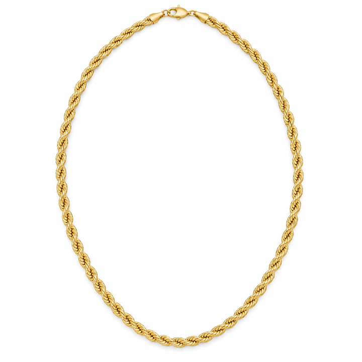 10K Solid Yellow Gold 3mm Hollow Rope Chain 16-26" - front view