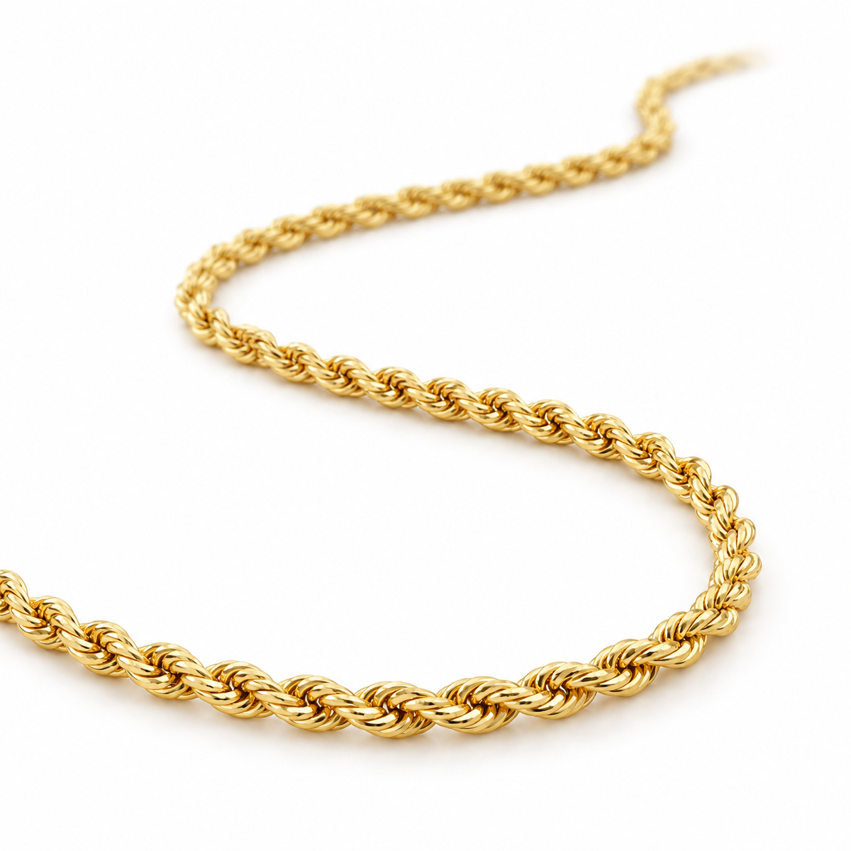 10K Solid Yellow Gold 3mm Hollow Rope Chain 16-26" - 45 degree view