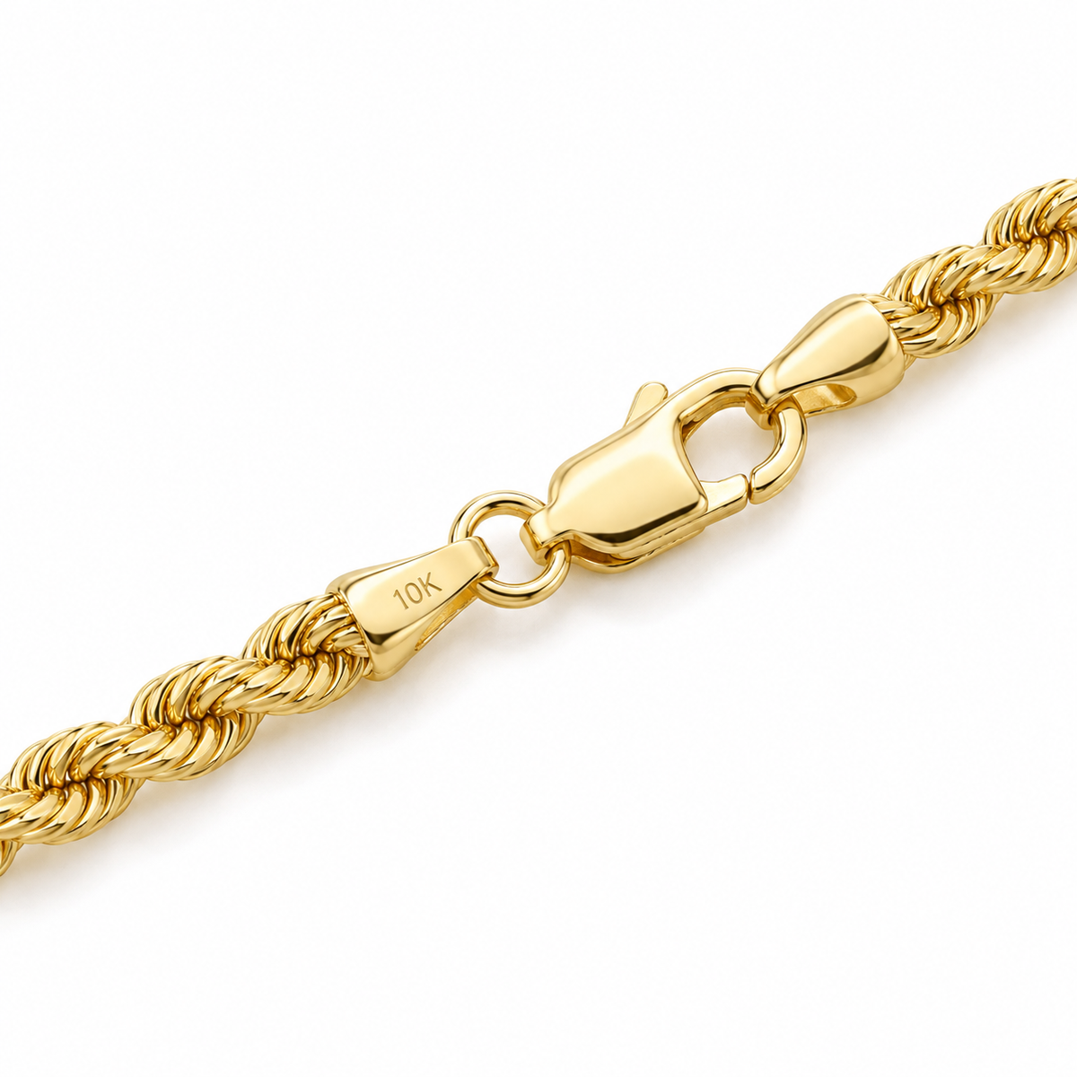10K Solid Yellow Gold 3mm Hollow Rope Chain 16-26" - back view