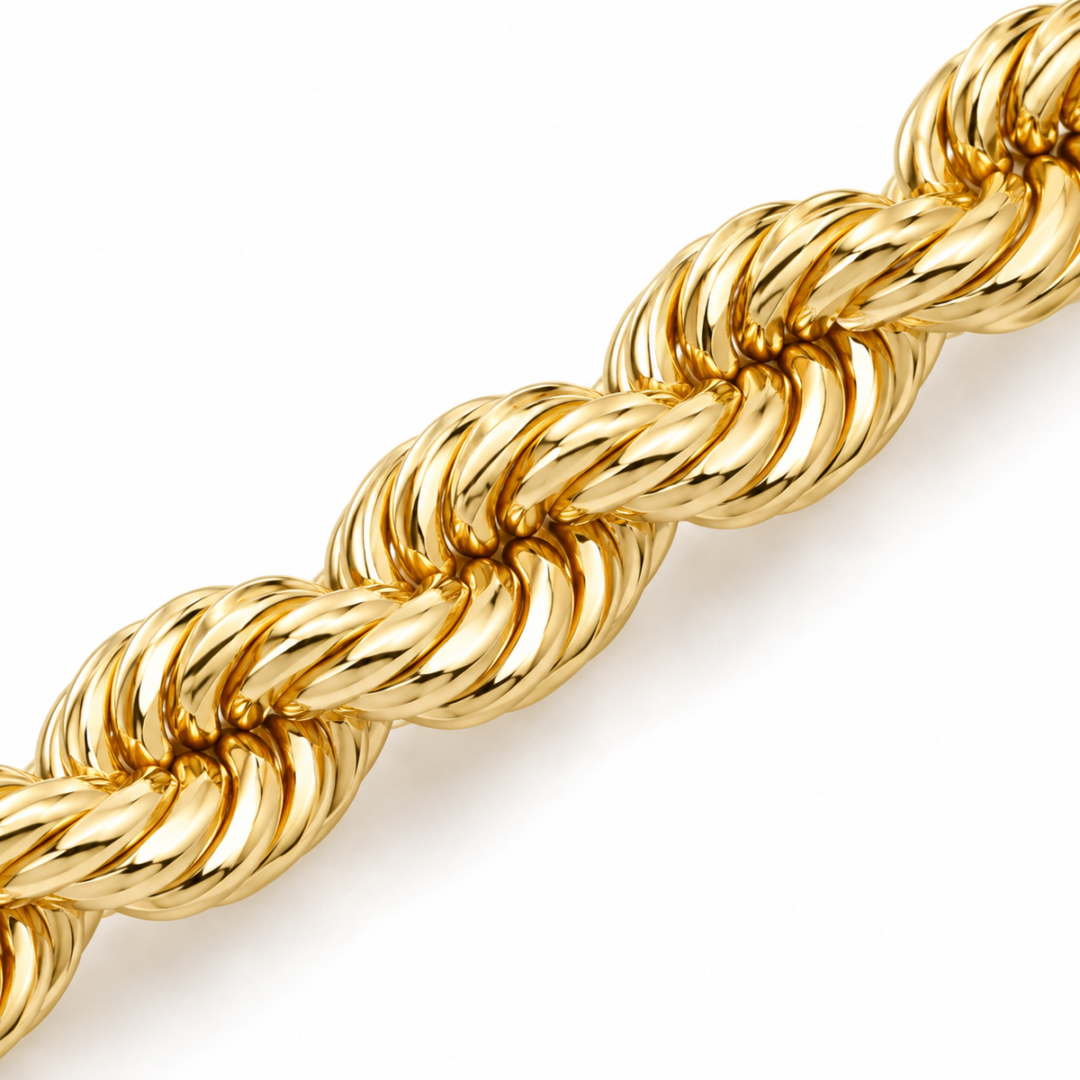 10K Solid Yellow Gold 3mm Hollow Rope Chain 16-26" - macro detail