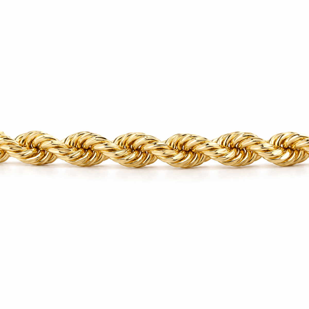 10K Solid Yellow Gold 3mm Hollow Rope Chain 16-26" - side view