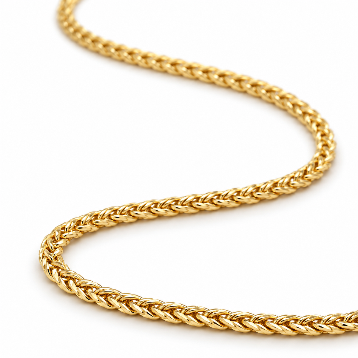 10K Solid Yellow Gold 3mm Palm Chain 16-24" - 45 degree view