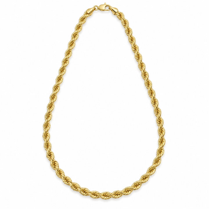 10K Solid Yellow Gold 4mm Hollow Rope Chain 16-26" - front view