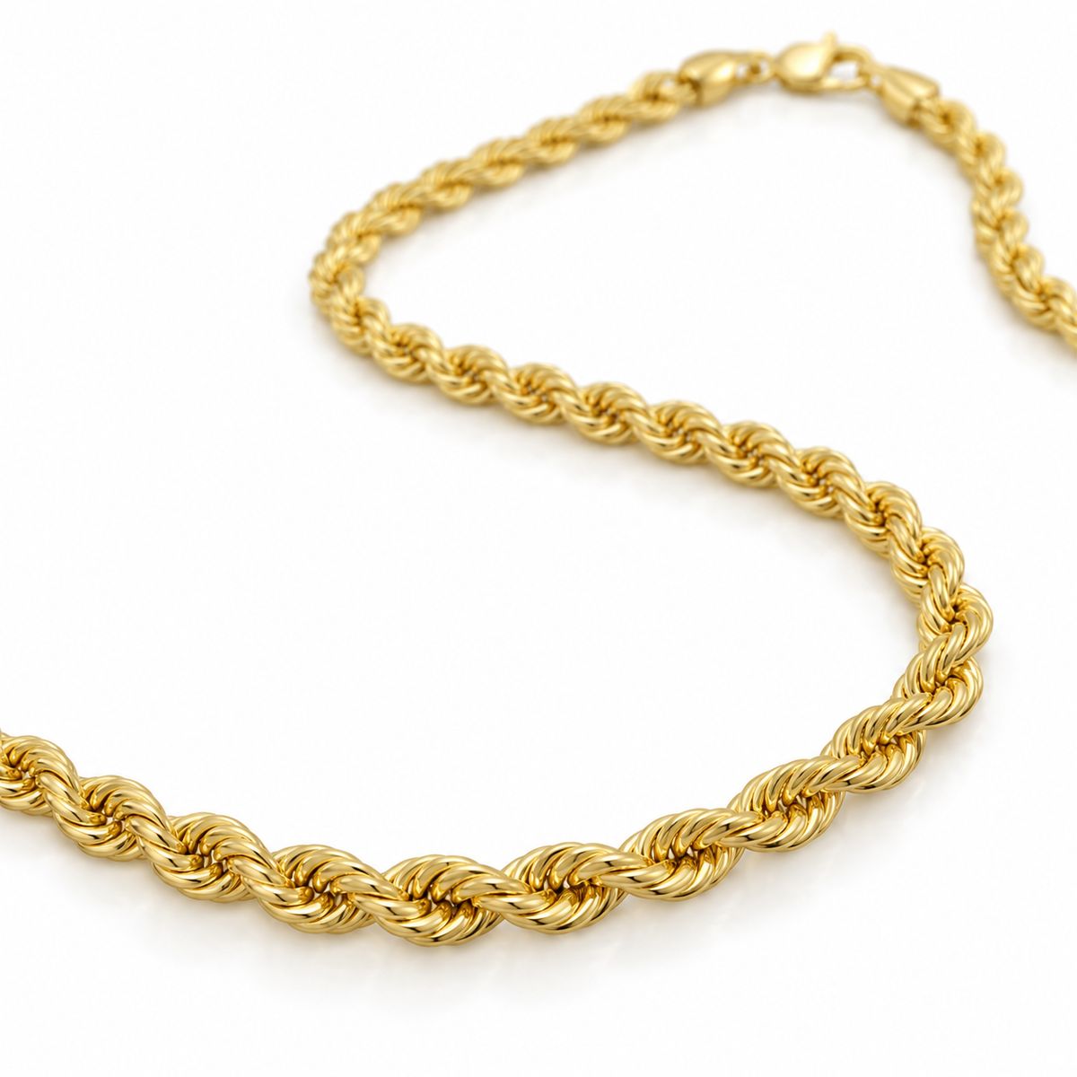 10K Solid Yellow Gold 4mm Hollow Rope Chain 16-26" - 45 degree view