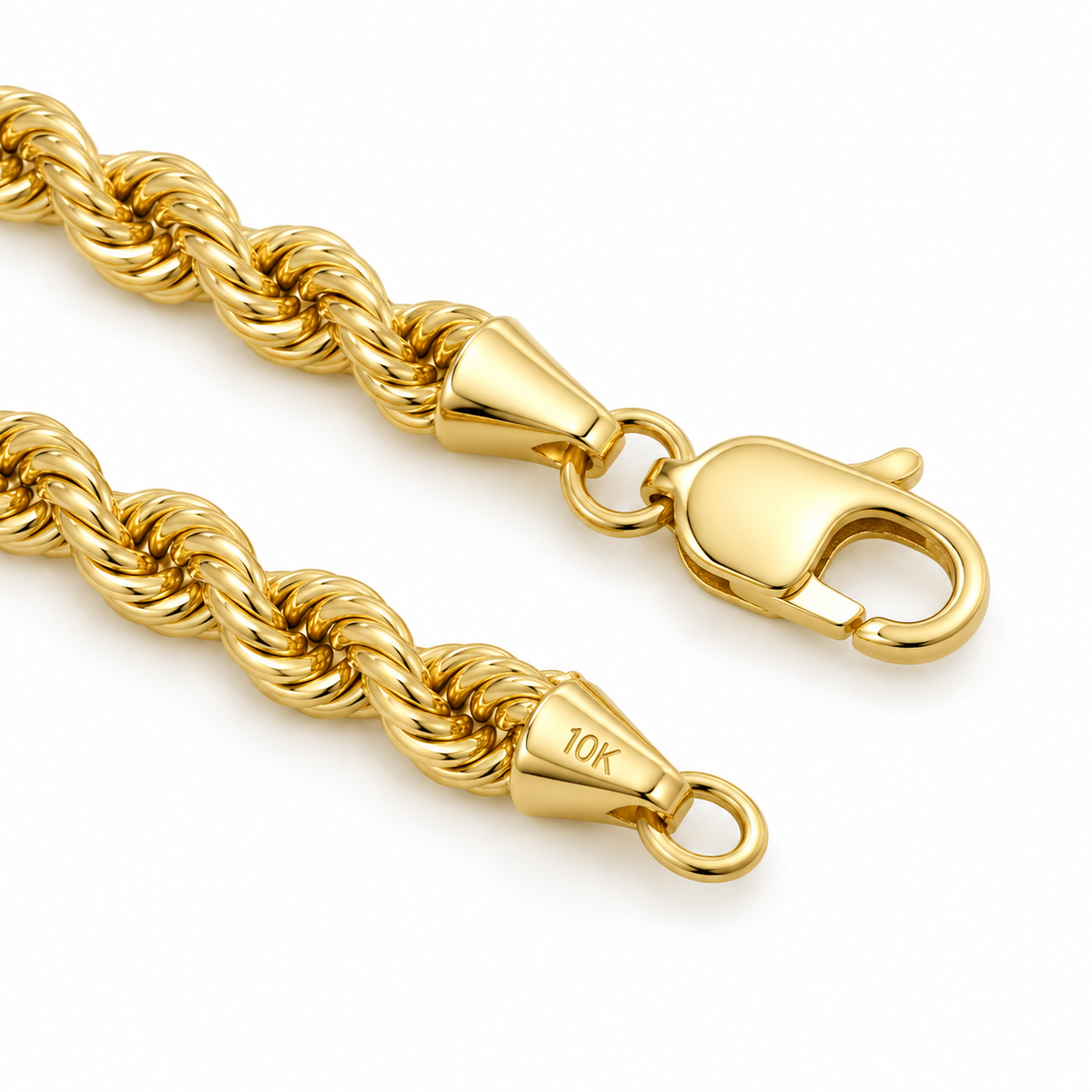 10K Solid Yellow Gold 4mm Hollow Rope Chain 16-26" - back view
