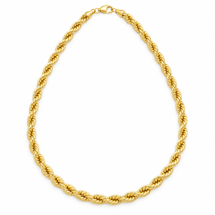 10K Solid Yellow Gold 5mm Hollow Rope Chain 16-30" - front view