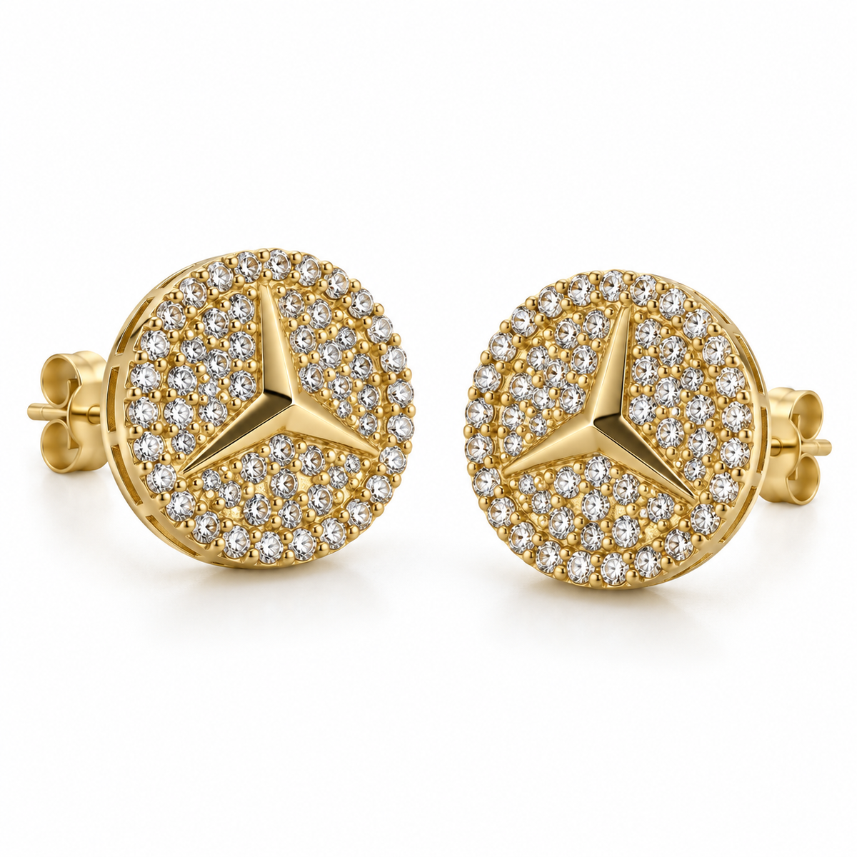 10K Solid Yellow Gold Autobahn Three-Point Star Earrings (13mm) - 45 degree view