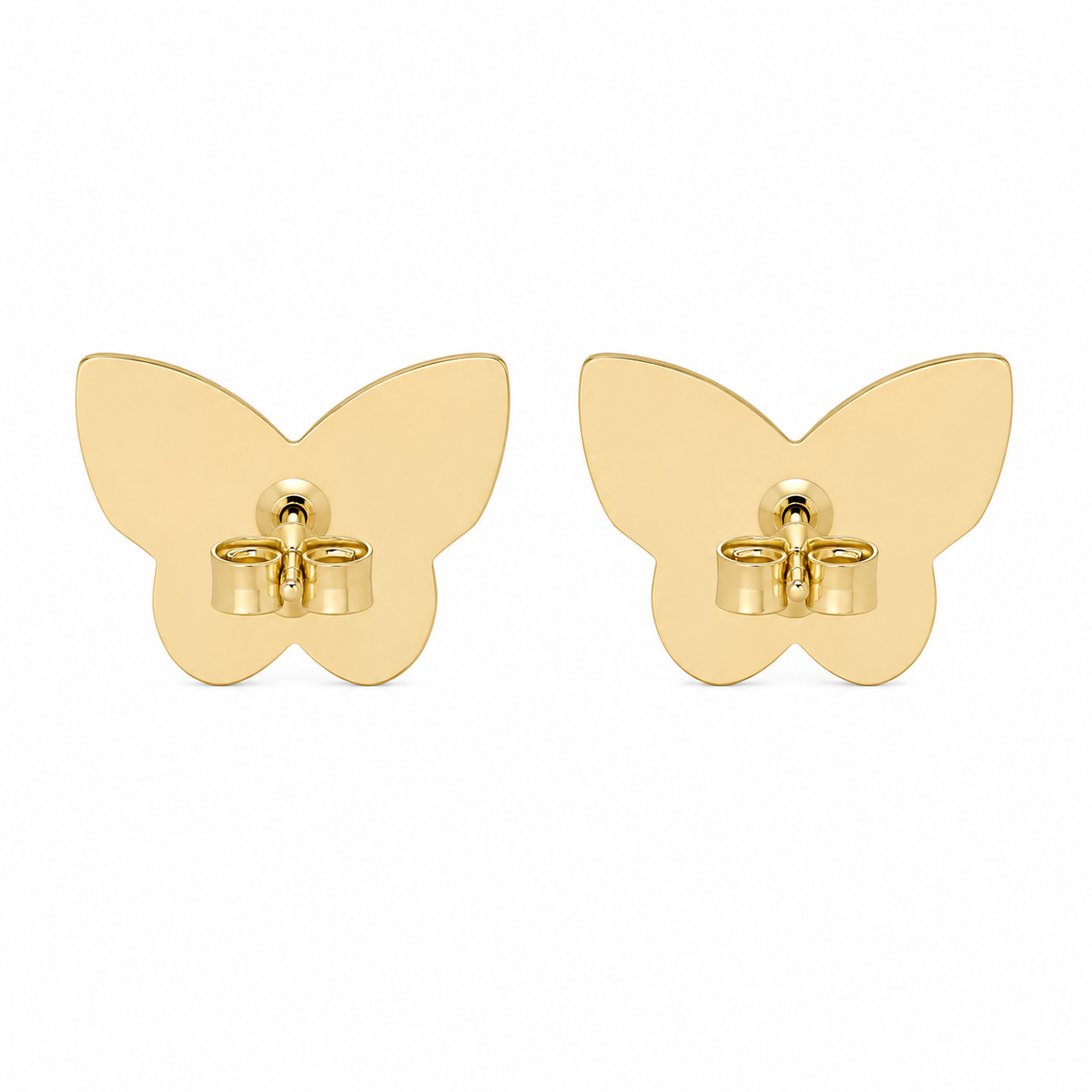 10K Solid Yellow Gold Baby Nugget CZ Butterfly Earrings - back view