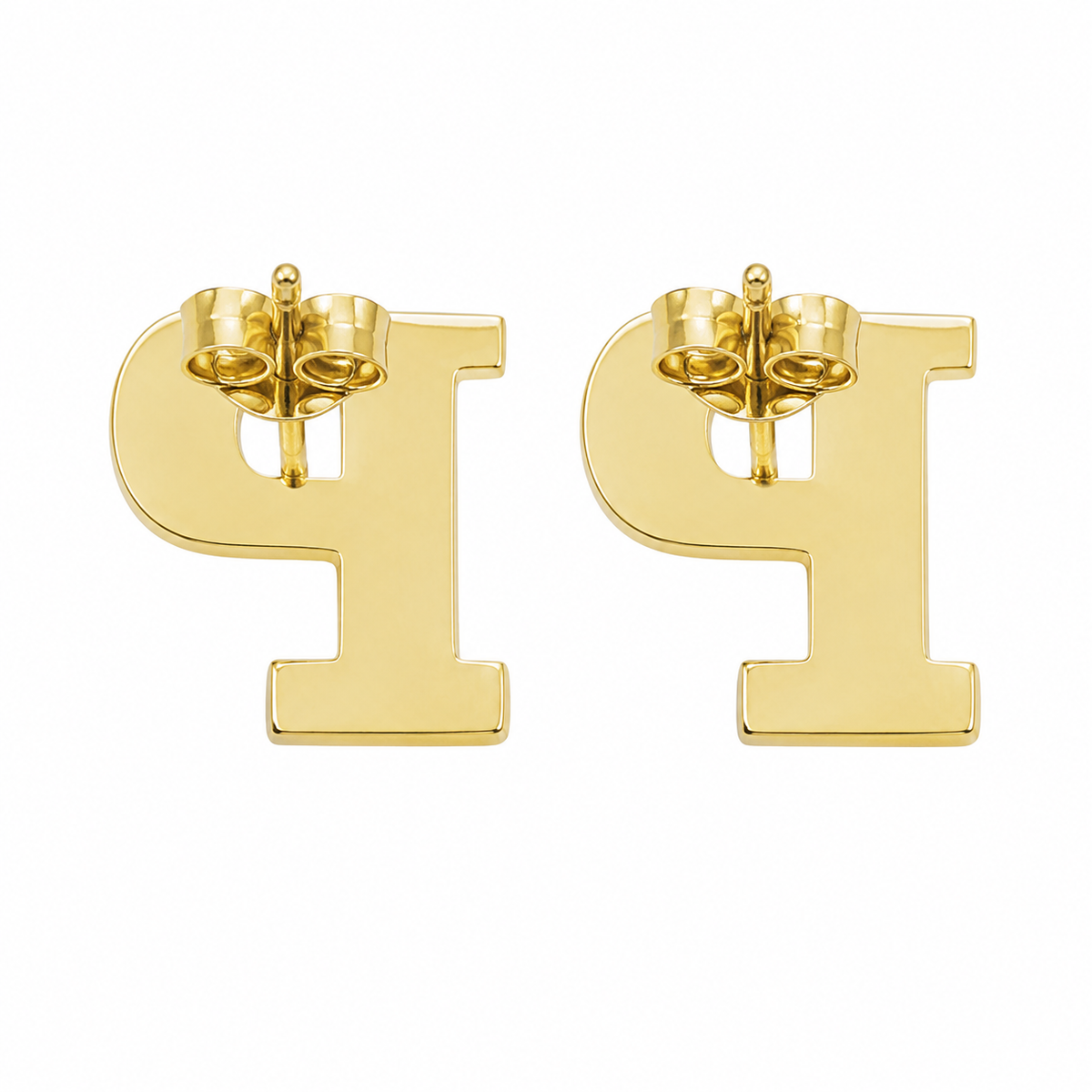 10K Solid Yellow Gold Block Initial Earrings - back view