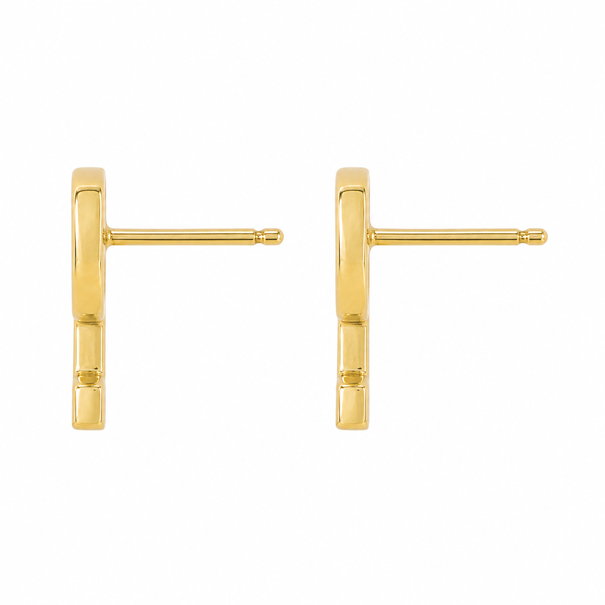 10K Solid Yellow Gold Block Initial Earrings - side view