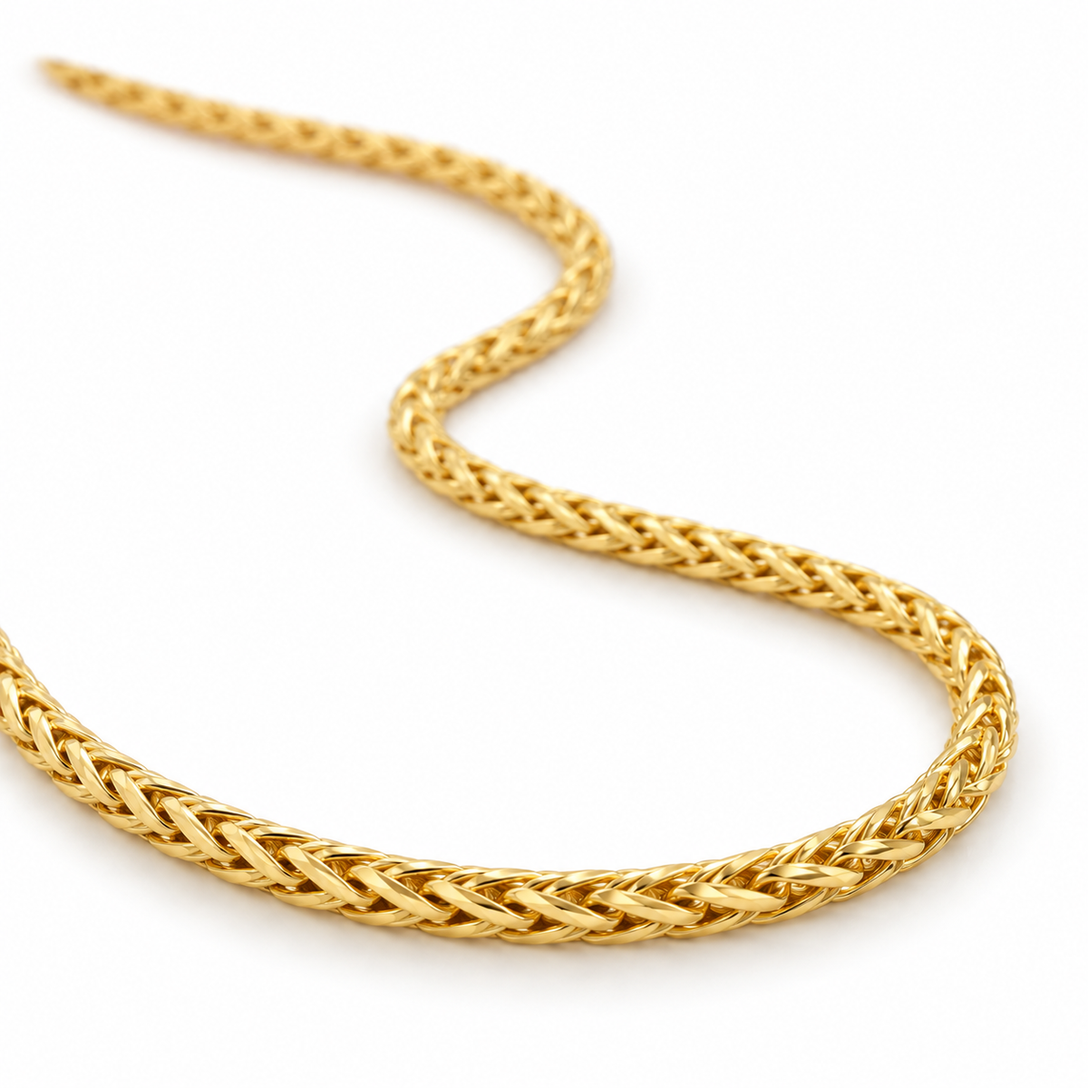 10K Solid Yellow Gold Braided Palma — 4mm Palm Chain - 45 degree view