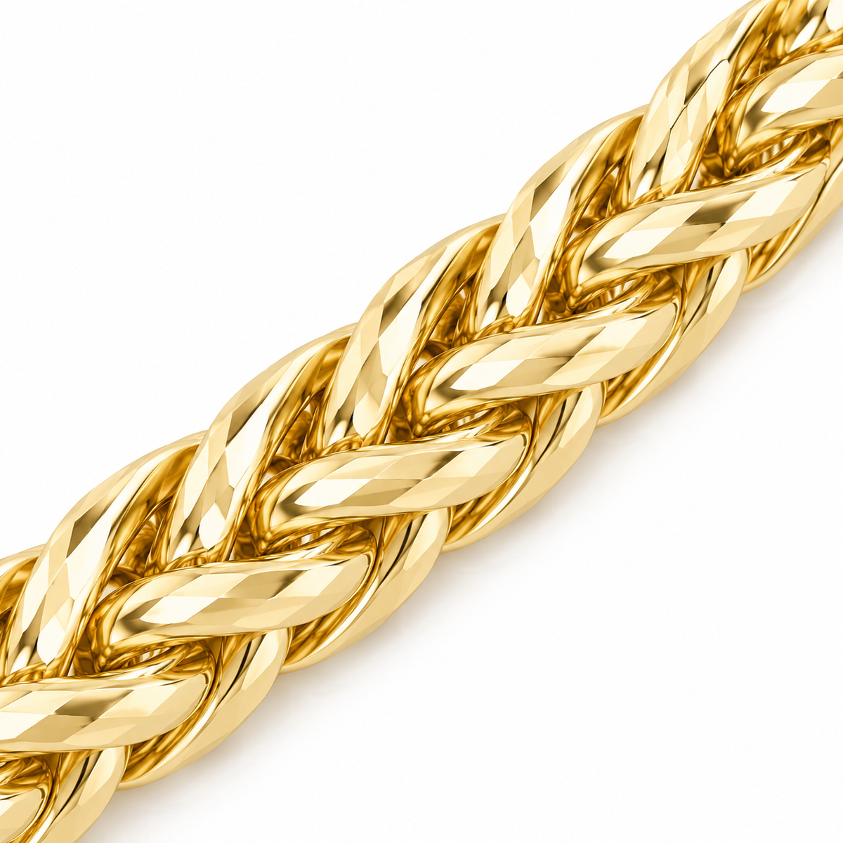 10K Solid Yellow Gold Braided Palma — 4mm Palm Chain - macro detail