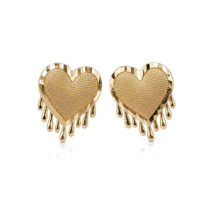 10K Gold Dripping Heart Earrings — 10K real gold jewelry from STF Diamonds, Los Angeles