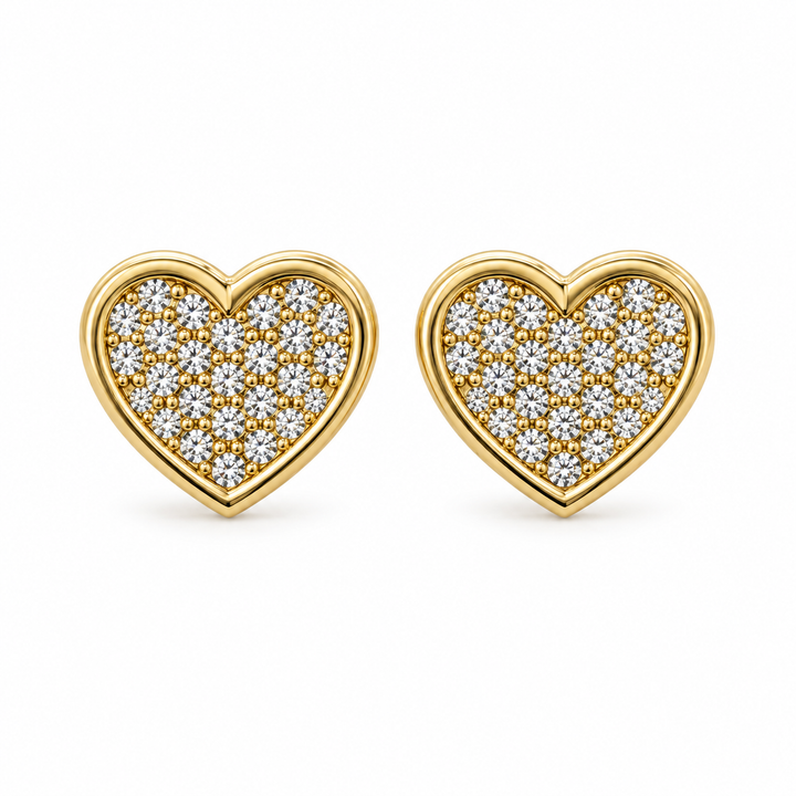 10K Gold CZ Flat Heart Earrings (10mm) — 10K real gold jewelry from STF Diamonds, Los Angeles