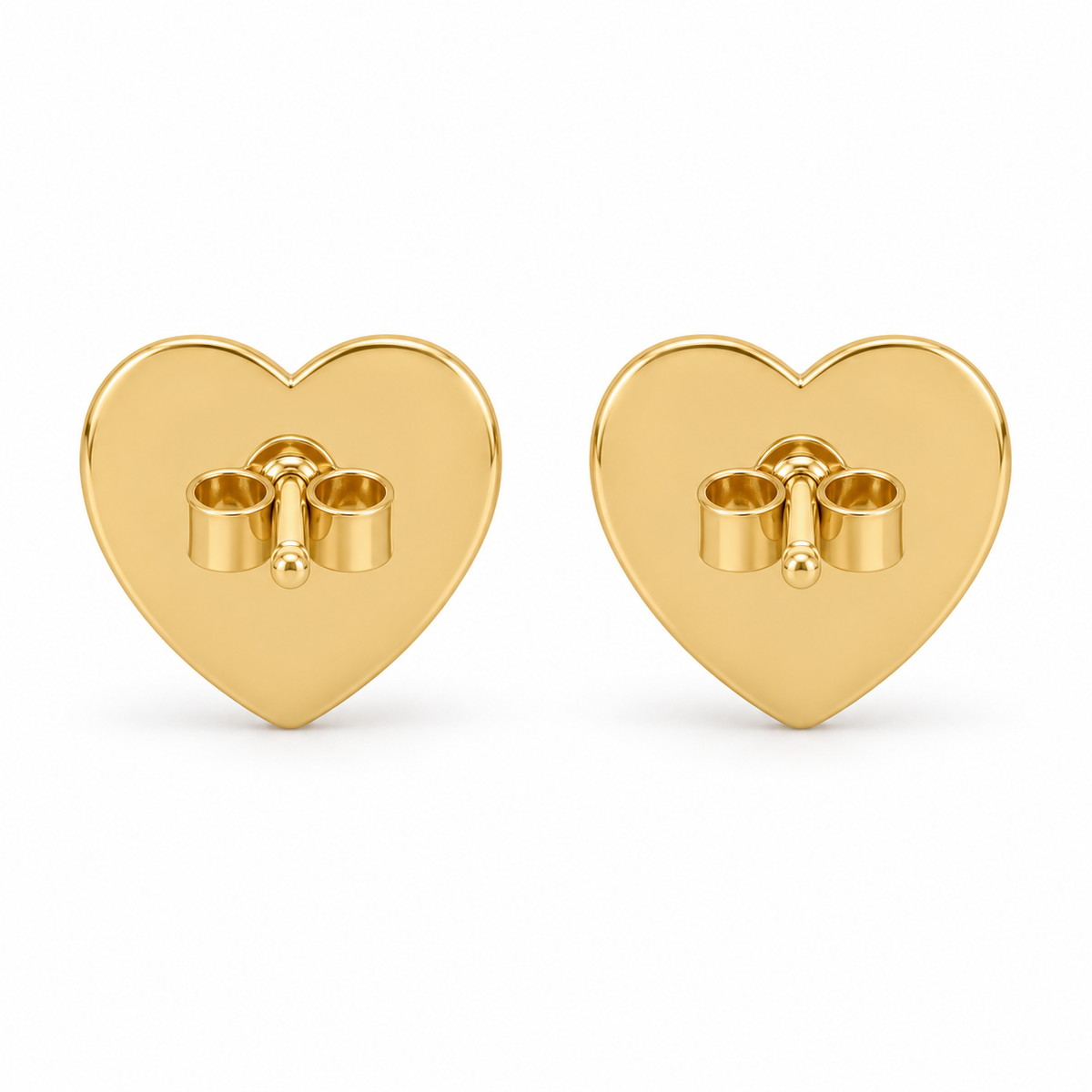 10K Solid Yellow Gold CZ Flat Heart Earrings (10mm) - back view