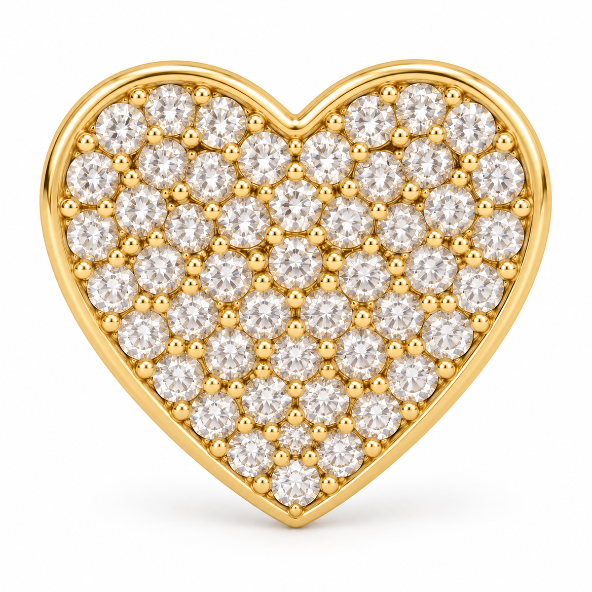 10K Solid Yellow Gold CZ Flat Heart Earrings (10mm) - macro detail