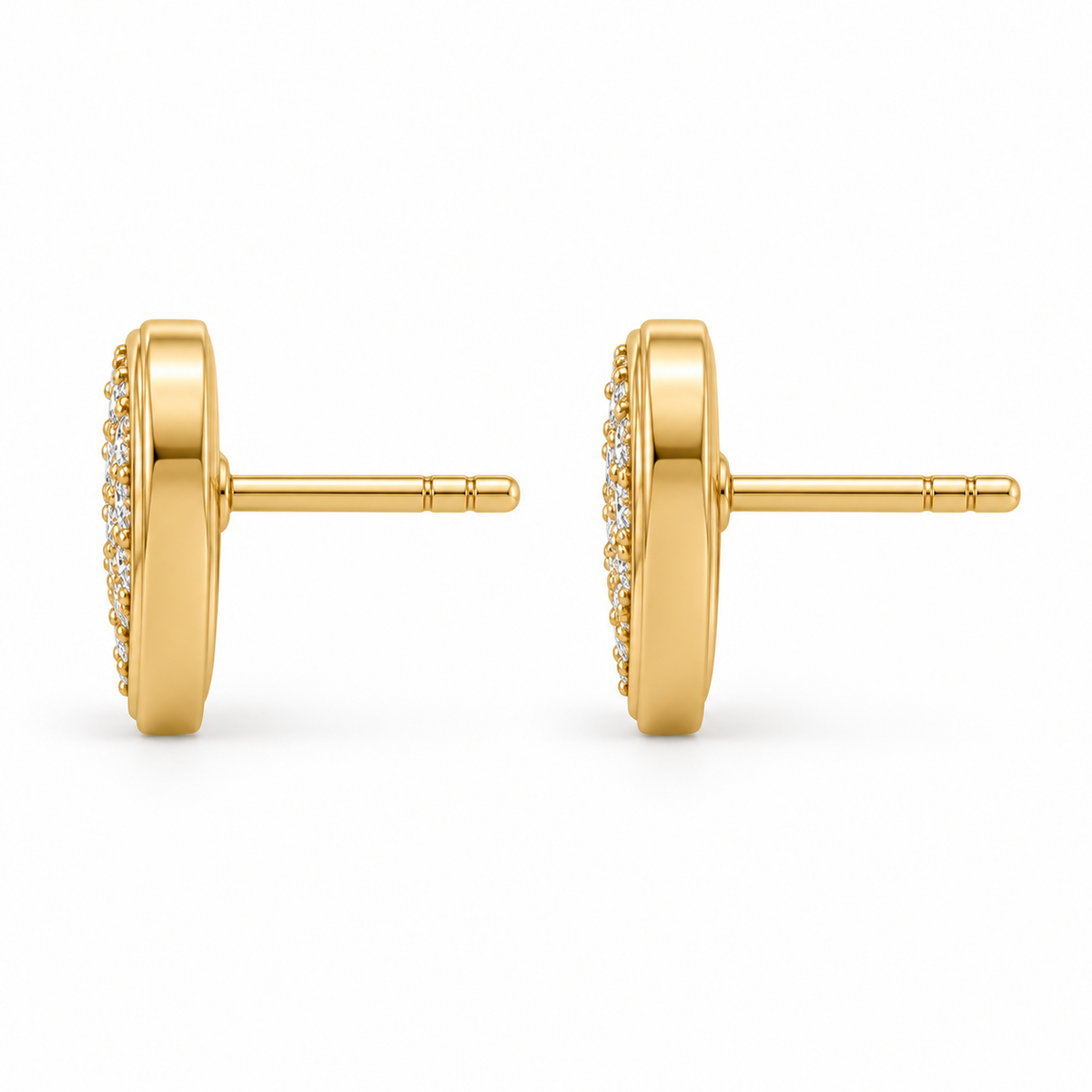 10K Solid Yellow Gold CZ Flat Heart Earrings (10mm) - side view