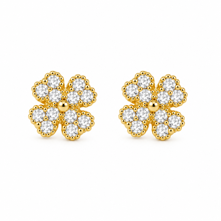 10K Gold CZ Heart 4 Leaf Clover Earrings (S) — 10K real gold jewelry from STF Diamonds, Los Angeles