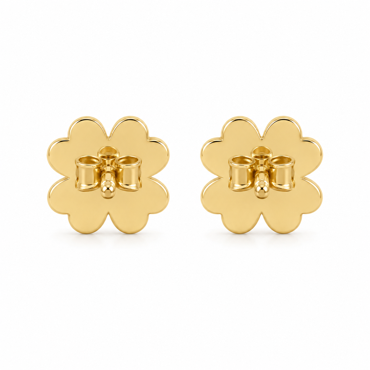10K Solid Yellow Gold CZ Heart 4 Leaf Clover Earrings (S) - back view